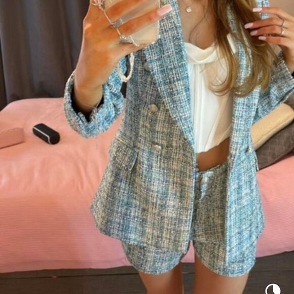 NWTβZARA 2 PCS SET BLAZER AND SHORTS TWEED Chanel Style - Picture 15 of 16